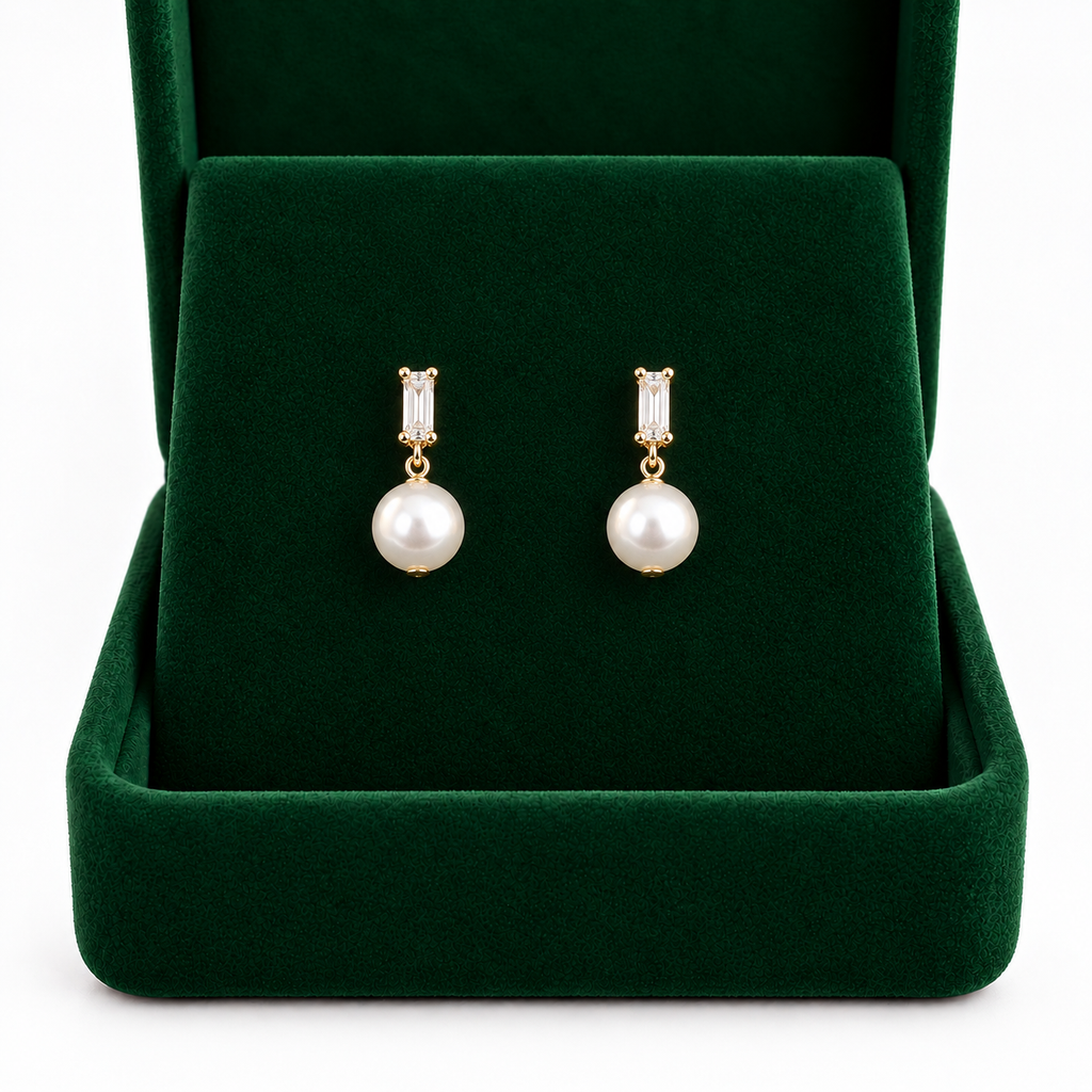 Ariadna | Pendientes perla circonita baguette dorado