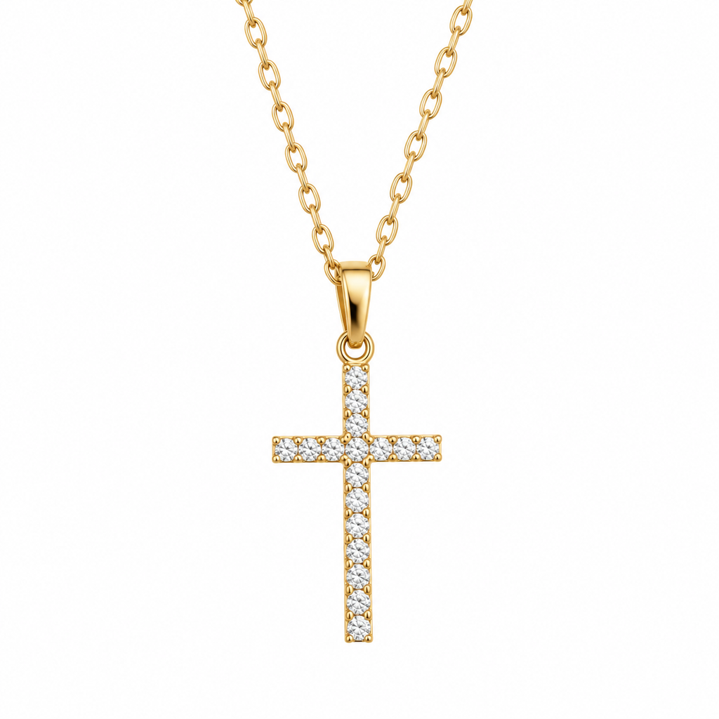 Aurelia | Collar cruz circonita dorado cadena fina