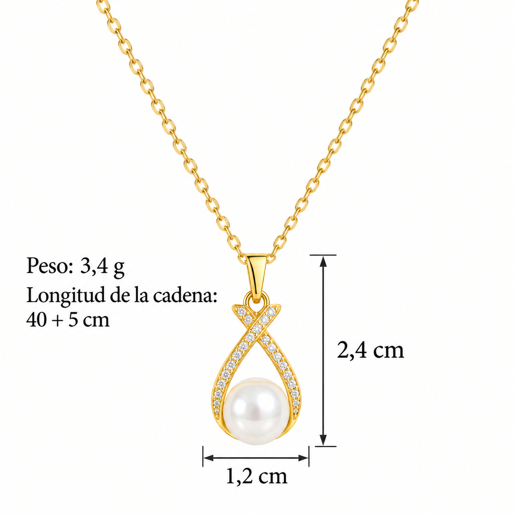 Estela | Conjunto collar pendientes perla circonita oro